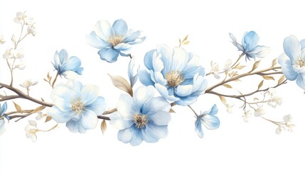 Obraz premium Elegant floral arrangement, featuring delicate blue peonies and cherry blossoms background