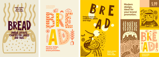 Bread. Warm and inviting designs showcasing hand-drawn bread illustrations, perfect for posters, packaging, and menus in bakeries and food outlets.