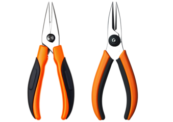 Orange hand pliers with black grips. These durable and ergonomic pliers are perfect for various repair and DIY tasks, isolated on transparent background, png.