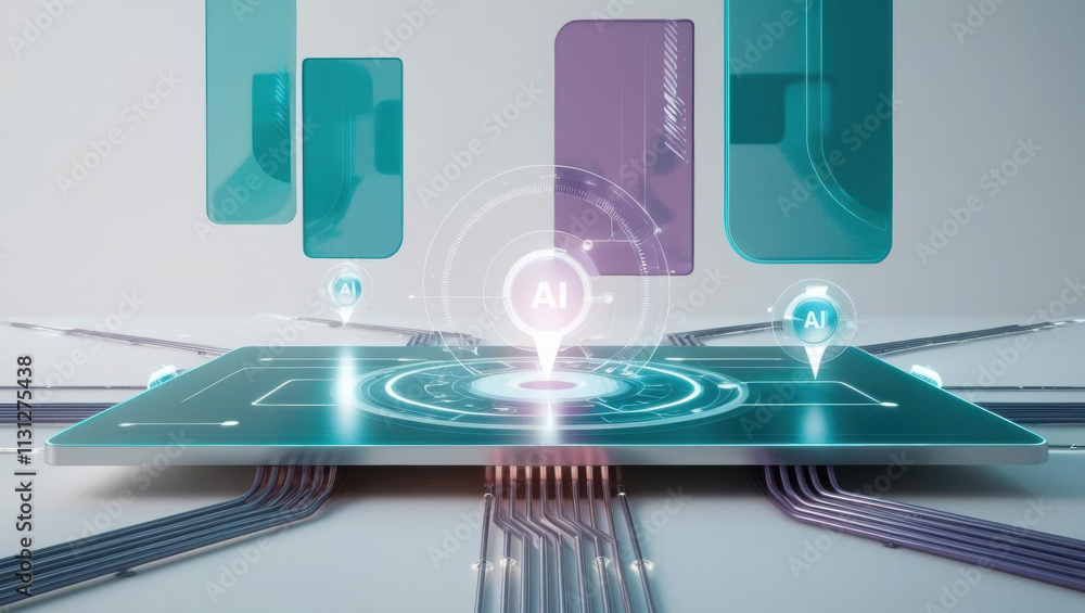 Poster glowing energy grid controlled by ai systems with dynamic overlays representing efficiency and autom