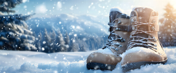 Snow shoes banner cold boots background snowy boots banner snowflake on boots background snow boots banner image