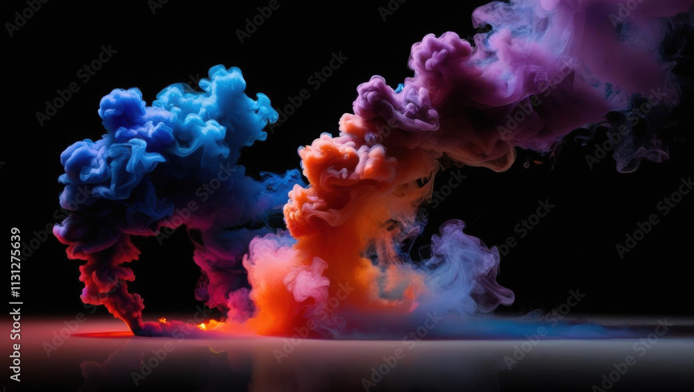 Poster abstract colorful smoke swirls in dark atmosphere, creating mysterious and ethereal effect on black 