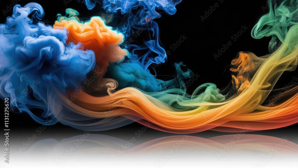 Poster abstract colorful glow smoke swirls in dark atmosphere, creating mysterious and ethereal effect on b