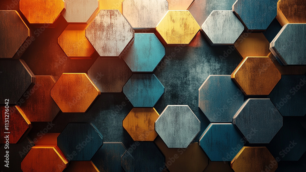 Poster dynamic hexagonal pattern studio setting graphic design modern aesthetics close-up view ai-generated