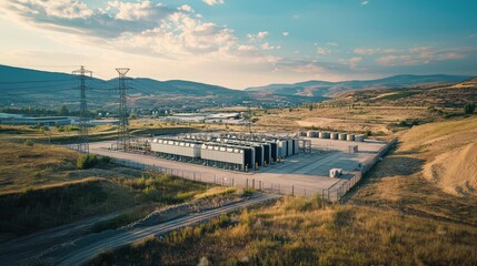 Modern Battery Storage Facility for Renewable Energy Integration in Scenic Landscape