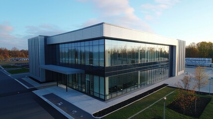 Obraz premium Modern Energy Storage Facility Featuring Large Batteries and Contemporary Architectural Design