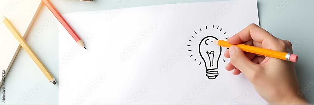 Poster Idea generation occurs when combining creativity and concepts with simple tools like a pencil on plain white paper sheets._00001_