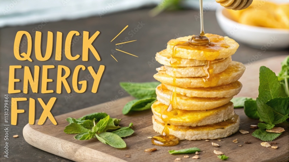 Poster An artistic closeup capturing the layered look of banana chips stacked high each one showcasing its unique form. A drizzle of honey glistens across the top layer while the