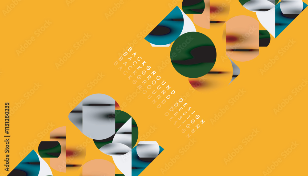 Poster color beautiful circles, semi circles, squares and round triangles. geometric mosaic style pattern a