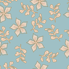 Seamless floral pattern, liberty ditsy print of mini pretty bouquets. Cute botanical design: small hand drawn flowers, tiny leaves in an abstract composition on a light background