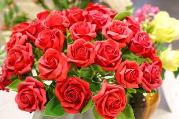 Naklejka premium Original flowers made of polymer clay. The most realistic display. Soft focus. Close-up.