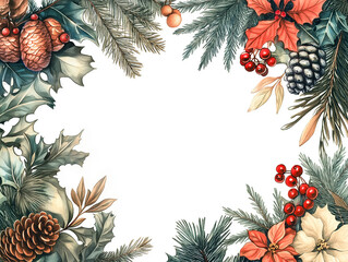 Fototapeta premium frame made of christmass illustrations, white background, 