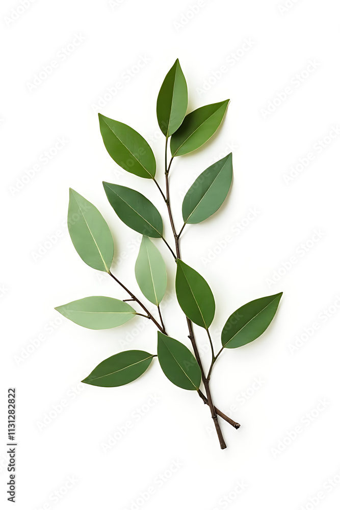 Aufkleber Eucalyptus leaves on a white background create a striking decorative design for a botanical theme in interior spaces effectively._00002_
