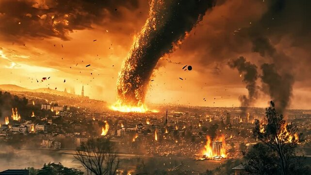 Fiery Apocalypse: City Under Siege by a Devastating Firestorm 