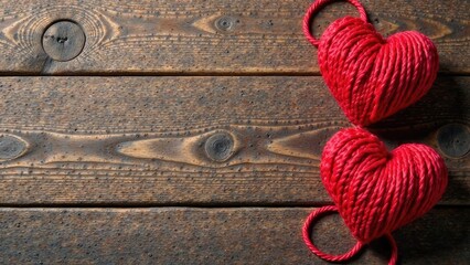 Wooden background with hearts for valentine's day. Place for text, banner for website.