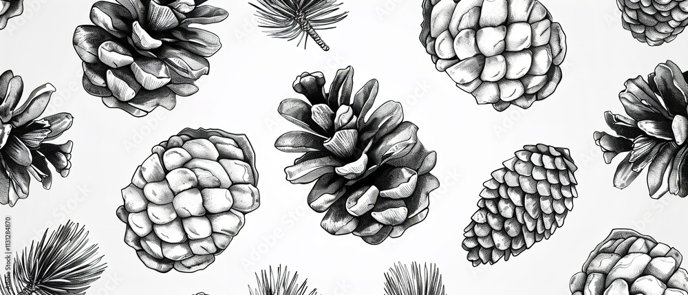 Poster an intricate image of a pine cone over a light setting seamless motif for a winter holiday embellish