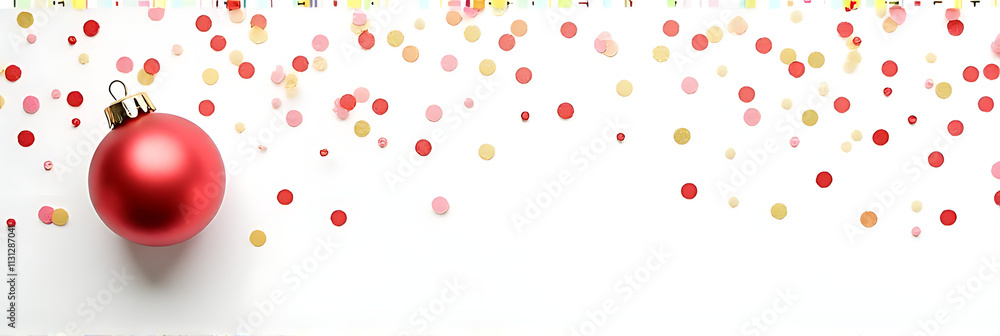 Aufkleber confetti is scattered across a christmas decoration on a white background, creating a visually appea