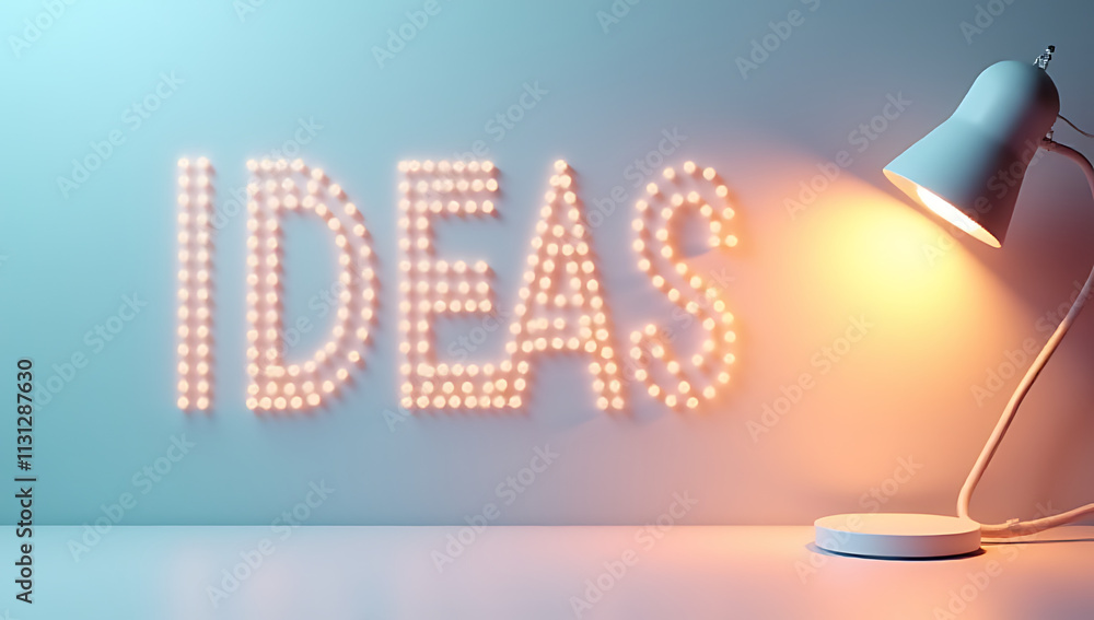 Poster Concepts of creative ideas with bright text and a lamp on a soft pastel colored background are visually appealing._00001_
