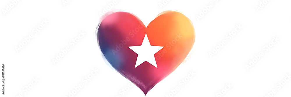 Poster colorful heart shape design features a single star on a pure white background suitable for love and 