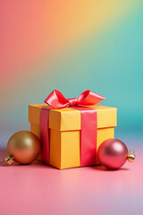 Colorful celebration concepts with a gift box, present, and ornament ball set against a vibrant colored background for a unique feel._00002_