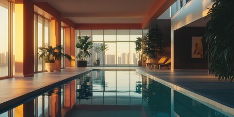 Fototapeta premium Indoor Swimming Pool City View