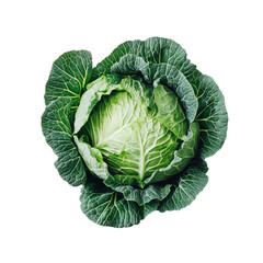 Fototapeta premium Fresh green cabbage displayed on a clean transparent background showcasing its vibrant leaves and natural texture, Fresh cabbage on transparent background