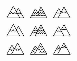 Mountain Peak Icons Simple Line Art Graphic Designs