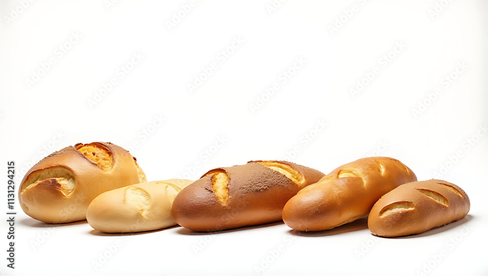 Poster bread and bakery set on a clean white background convey food and healthy eating concepts in a minima