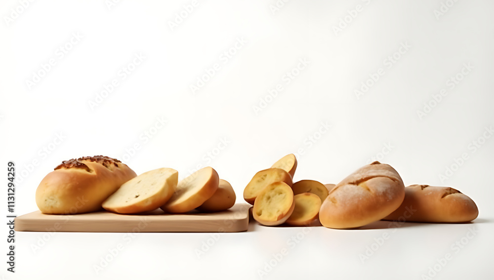 Poster bread and bakery set on a clean white background convey food and healthy eating concepts in a minima