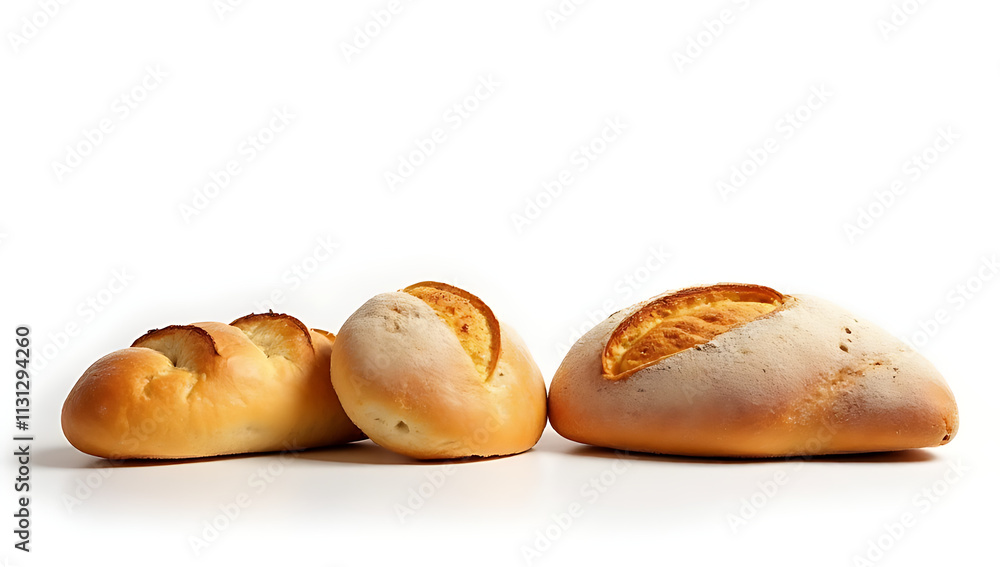 Poster bread and bakery set on a clean white background convey food and healthy eating concepts in a minima