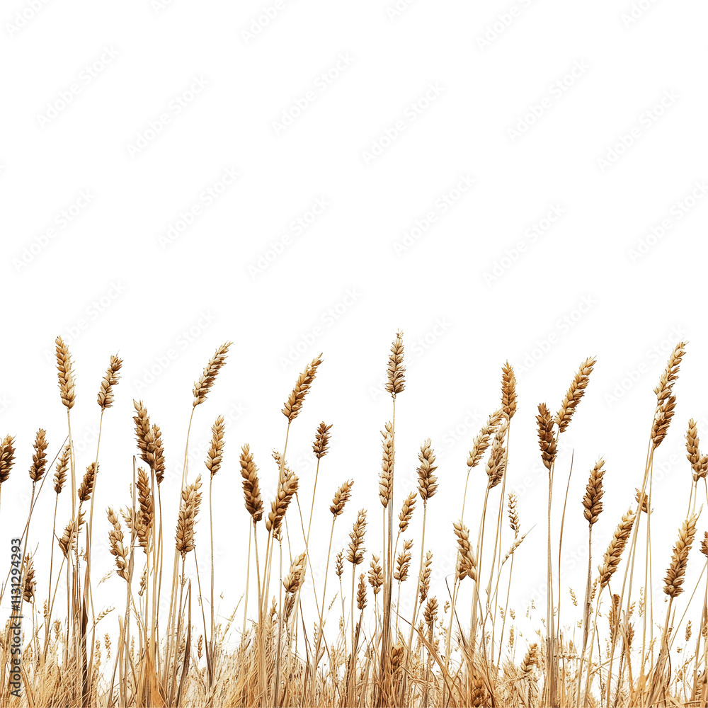 Poster a side view of a dry autumn field filled with mature spikelets swaying gently in the wind, side view