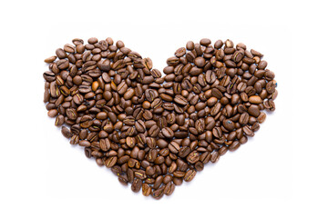Generated image Heart of coffee beans on white background