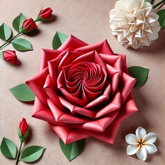 Rose en papier rouge