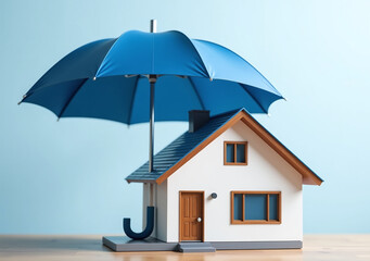 large blue umbrella covers modern house symbolizing home security shelter various