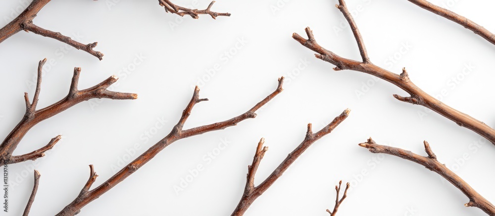 Poster artful flat lay composition of natural tree branches showcasing organic shapes and textures for natu