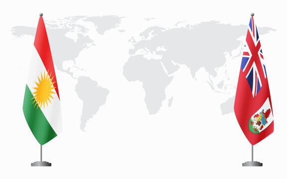 Kurdistan and Bermuda flags for official meeting against background of world map.