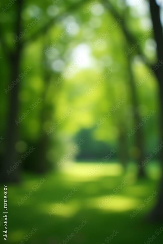 Aufkleber Abstract green bokeh blurs into a serene tree garden background, creating a peaceful and natural aesthetic visual concept._00003_