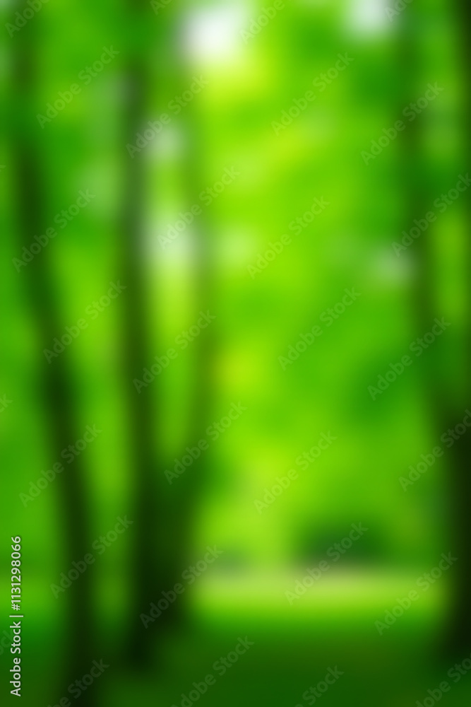 Aufkleber Abstract green bokeh blurs into a serene tree garden background, creating a peaceful and natural aesthetic visual concept._00001_