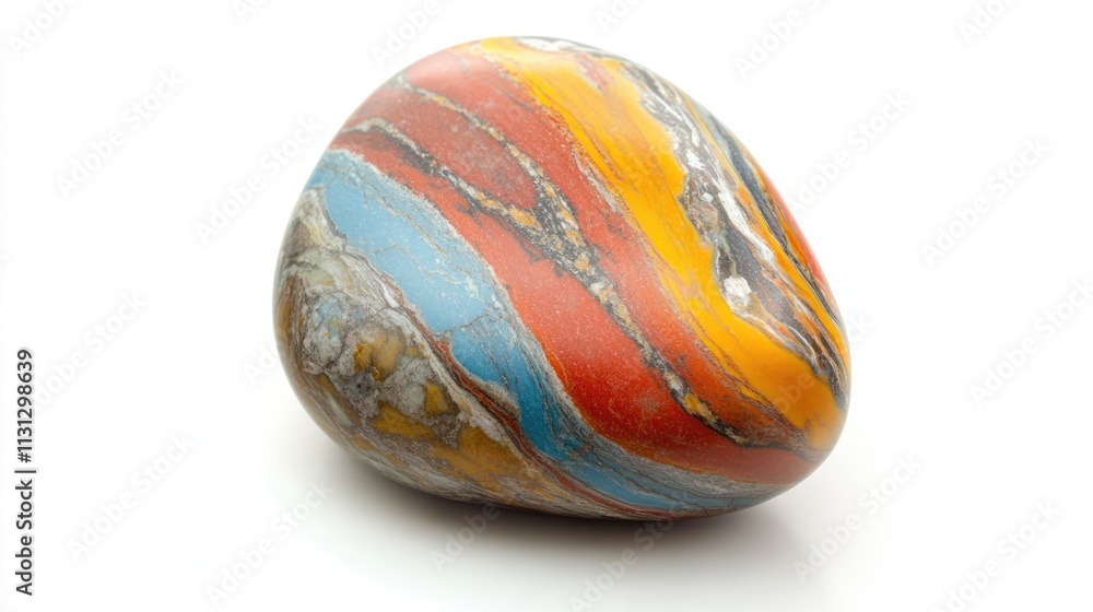 Poster multicolored polished stone with vibrant patterns isolated on white background showcasing natural be