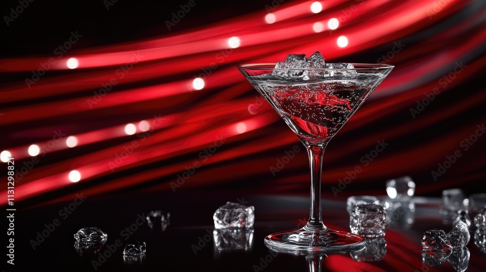 Aufkleber elegant martini glass filled with refreshing drink and ice cubes against a blurred background of vib