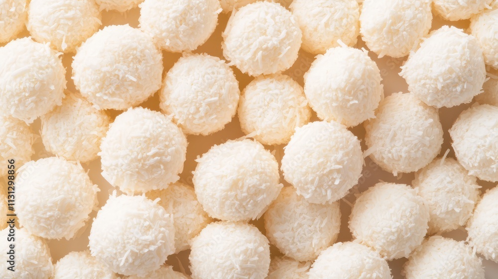 Fototapete white coconut sweet candies arranged on a table creating a festive and appetizing background for des