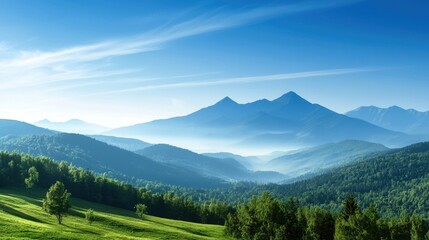 A beautiful mountain range with a clear blue sky