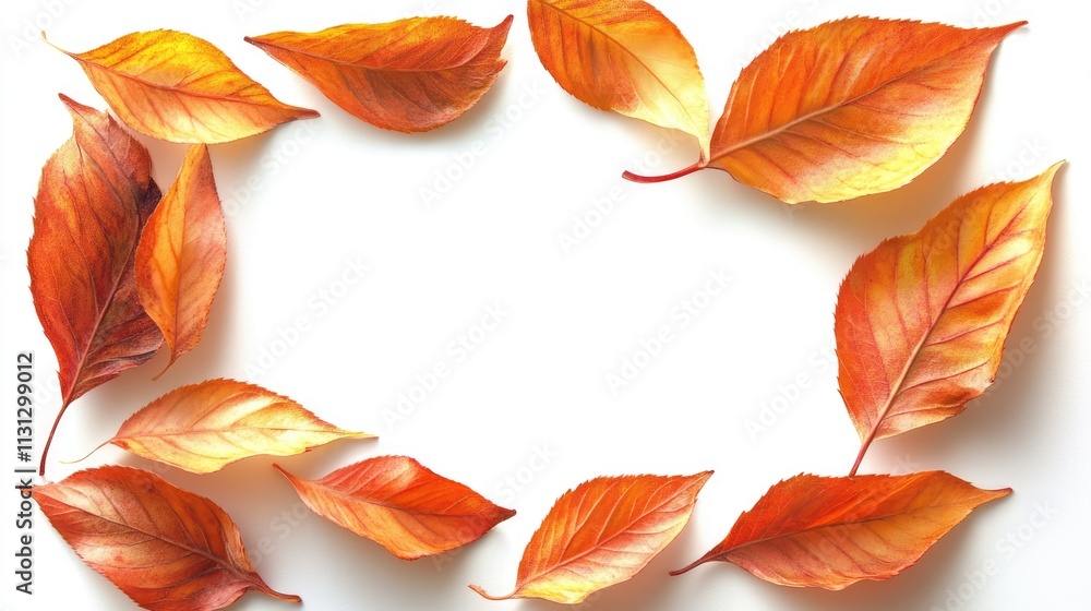 Poster autumn leaves forming a decorative frame on a clean white background creating a seasonal and natural