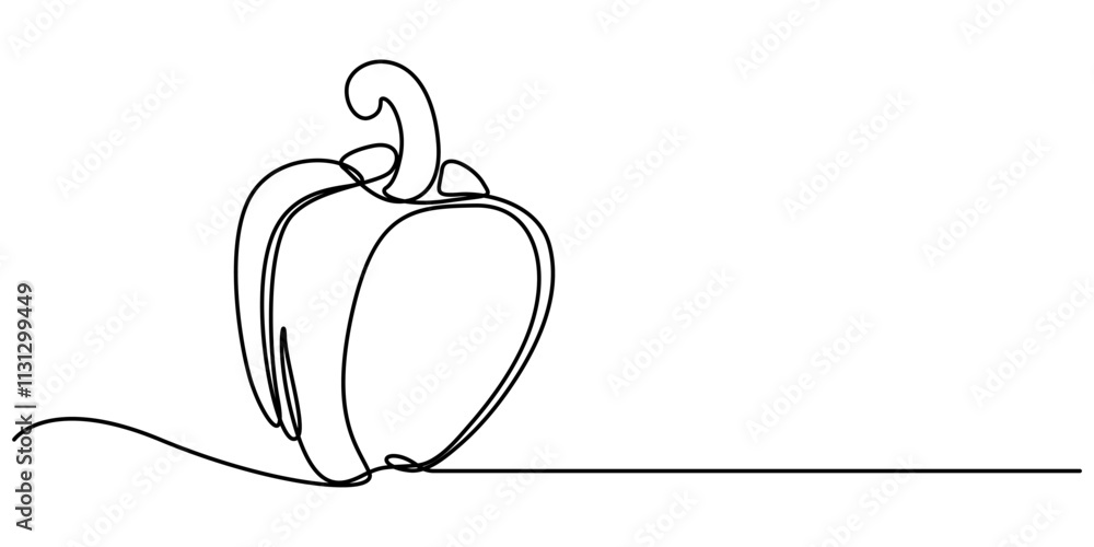 Poster Bell pepper in continuous line art drawing style. Black linear sketch isolated on white background. Vector illustration, Capsicum continuous one line art drawing of vector illustration, Continuous one