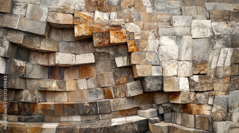 Poster multicolor natural stone granite tiles stacked in 3d textured wall cladding for exterior elevation a