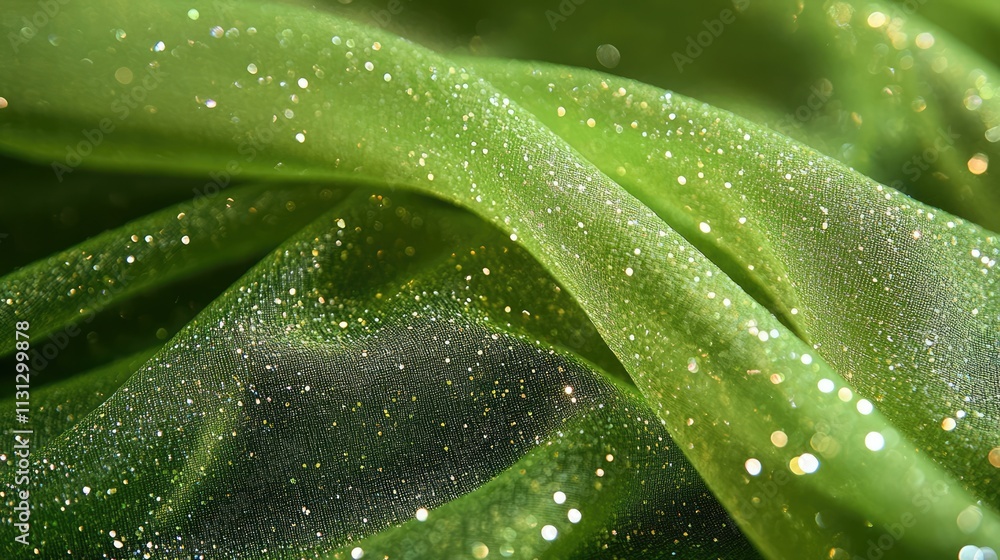 Poster shimmering green mesh fabric with sparkling glitter creating a rich and vibrant texture for elegant 