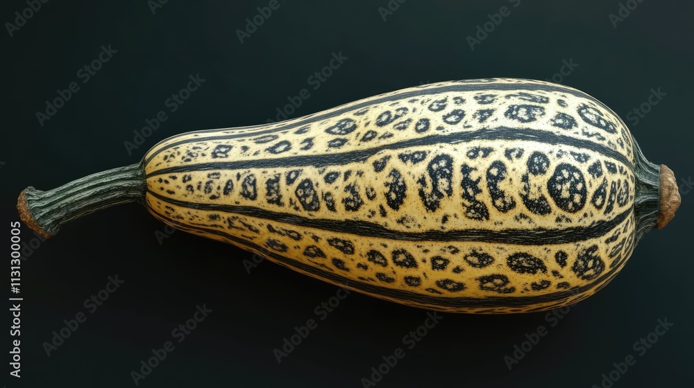 Poster Striped marrow squash with unique patterns isolated on dark background showcasing its natural beauty and textures for culinary use.