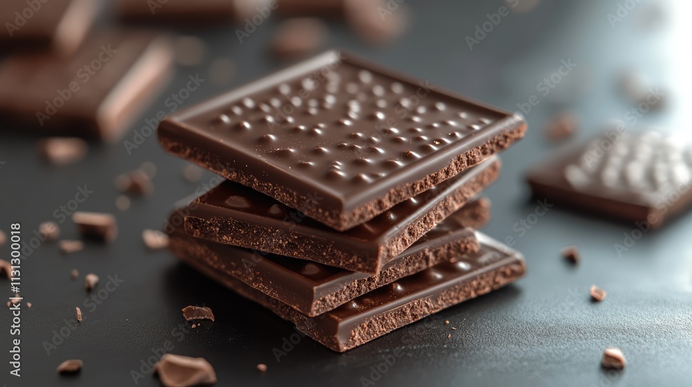 Aufkleber stacked chocolate wafers with a smooth surface over dark background showcasing layers and texture of confectionery