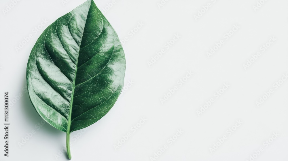 Aufkleber fresh green leaf on a clean white background showcasing natural texture and vibrant color for ecolog