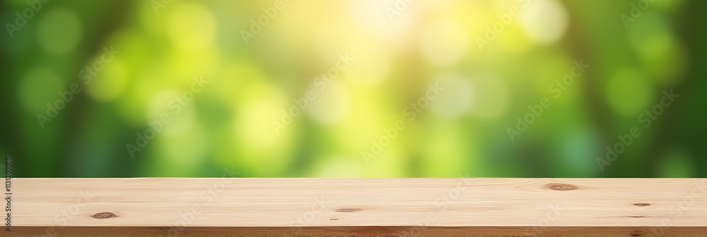 Poster A wooden table top with a blurred garden view is ideal for a morning product display or key visual composition._00004_